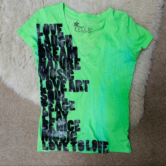 Nollie lime green black silver text graphic tee - Picture 1 of 3
